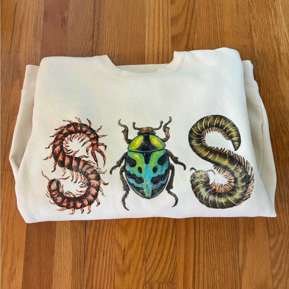 SZA SOS Bug Grand National Tour Crewneck Sweatshirt Size Medium Cream Color